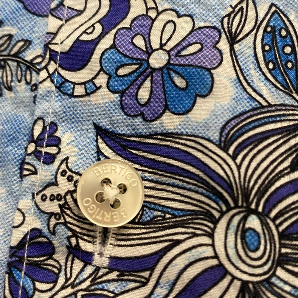 Bertigo Cotton Floral Blue White Button Up Casual Shirt XL